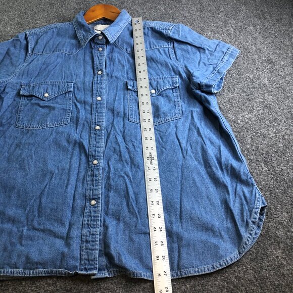 J Crew Shirt Womens 18 Blue Denim Pearl Snap Chambray Top Western Short Sleeve - Picture 4 of 9